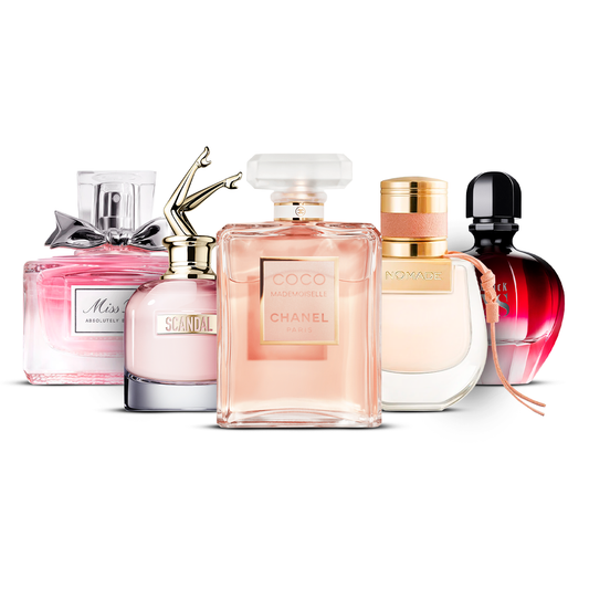 Set de 5 Perfumes – Miss Dior Absolutely Blooming, Scandal, Coco Mademoiselle, Nomade i Black XS  [100 ml cada uno]
