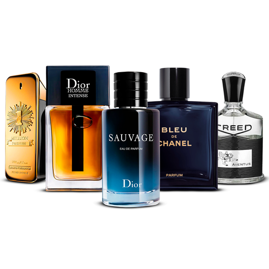 Set de 5 Perfumes  –  1 Million, Dior Homme Intense, Sauvage, Bleu de Chanel i Creed Aventus  [100 ml cada uno]